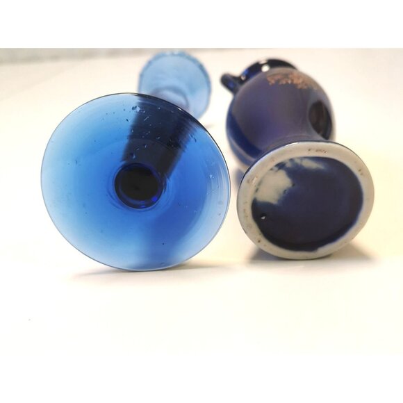 Pair of Vintage Cobalt Blue Vases- Glass Bud Vase Compact Botanical Vase Ceramic - Picture 3 of 7